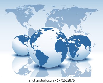 Vector globes and world map.
