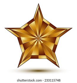 Vector glorious glossy design element, luxury 3d golden star, conceptual graphic template, clear EPS 8.