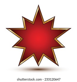 Vector glorious glossy design element, luxury 3d golden signet, conceptual graphic template, clear EPS 8. Red decorative star shaped element.