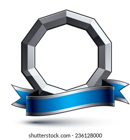 Vector glorious glossy design element, luxury 3d conceptual complicated graphic round template with festive strip, clear EPS 8 decorative medallion. 