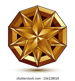 Vector glorious glossy design element, luxury 3d golden star, conceptual graphic template, clear EPS 8.