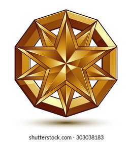 Vector glorious glossy design element, luxury 3d golden star, conceptual graphic template, clear EPS8.