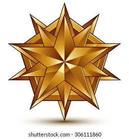 Vector glorious glossy design element, luxury 3d golden star, conceptual graphic template, clear EPS 8.