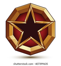 Vector glorious glossy design element, luxury 3d black star with golden borders, classic conceptual graphic insignia