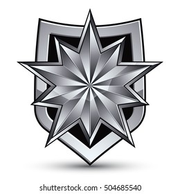 Vector glorious glossy design element, luxury 3d polygonal star placed on a decorative blazon