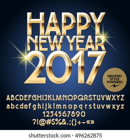 Vector gloss Happy New Year 2017 greeting card with set of letters, symbols and numbers. File contains graphic styles