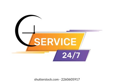 Vector glossy 24 hour and 7 days service with clock vector illustration