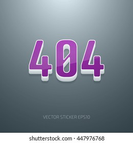 Vector glossy 3d 404 error sign. White and purple plastic