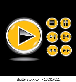 Vector glossy 3d glass player buttons set. Vector web 3d icons collection.