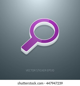 Vector glossy 3d magnifying glass icon of white plastic with purple accent. 