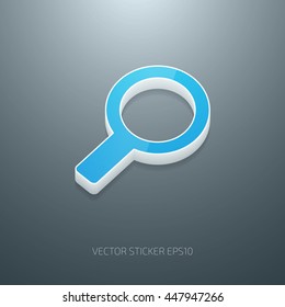 Vector glossy 3d magnifying glass icon of white plastic with blue accent. 