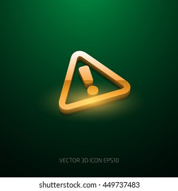 Vector glossy 3d warning sign icon. Exclamation sign in a triangle