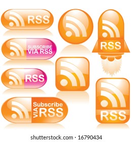 Vector Glossy 8 Buttons & Icons RSS Set