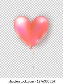 Vector glossy air balloon in heart form. Illustration of realistic air 3d balloon isolated on transparent background.