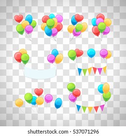 Vector glossy balloons set isolated on transparent background for party invitations decoration.