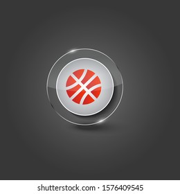 Vector Glossy of Basket Ball Webpage Button with Silver Round Icon on Grey Background
