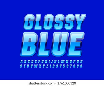Vector Glossy Blue Alphabet letters and Numbers. Trendy modern Font