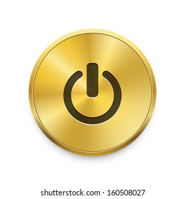 Vector Glossy Brushed Metal Golden Power Button.