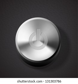Vector glossy brushed metal silver power button