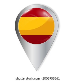 Vector. Glossy button with highlights and shadows. Geo location icon. Patriotism of the country, the red and yellow flag of Spain without a coat of arms. Interface element. Set of souvenir countries.