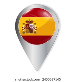 Vector. Glossy button with highlights and shadows. Geo location icon. Patriotism of the country, the red and yellow flag of Spain with a coat of arms. Interface element. Set of souvenir countries.