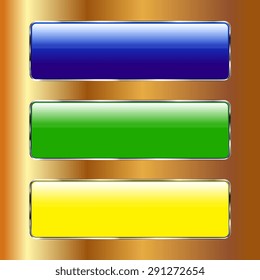  Vector glossy button icon, samples on a Gold background