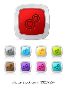 Vector glossy button set in various color - interlinked gears
