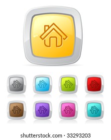 Vector glossy button set in various color - house