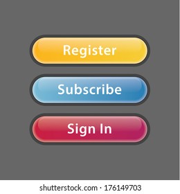 Vector glossy button. Three colorfully buttons. Big action button for website.