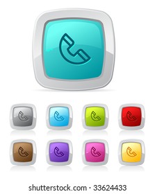 Vector glossy button in various color - phone symbol