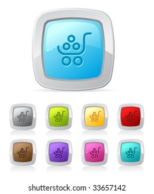 Vector glossy button in various color - shopping cart
