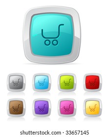 Vector glossy button in various color - shopping trolley