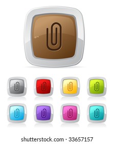 Vector glossy button in various color - paperclip