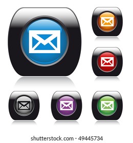 Vector glossy button for web design with arrow. Easy editable. Six colors: blue, red, yellow, green, purple, gray