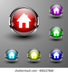 Vector glossy buttons.set chrome. Home.