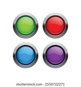 Vector glossy buttons with metallic elements, vector design