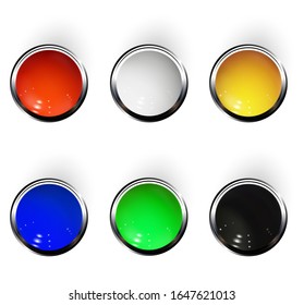 Vector glossy buttons. Realistic shiny button with metallic elements, vector design for website.
