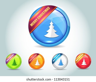 Vector Glossy Christmas Tree Icon/Button and multicolored