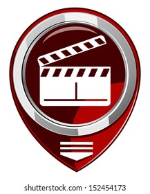 Vector glossy clapper boards red map pointer design element.