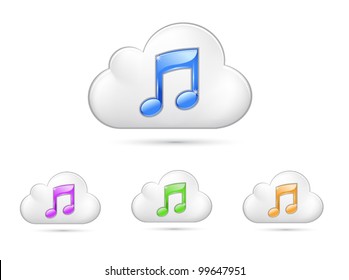 Vector glossy cloud icon with note symbol in different colors