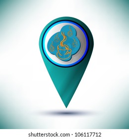 vector glossy coffe web icon design element on a blue background.