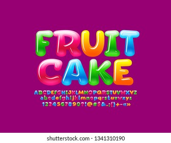 Vector glossy colorful logo Fruit Cake with sweet Alphabet Letters set. Jelly bright Font for Children