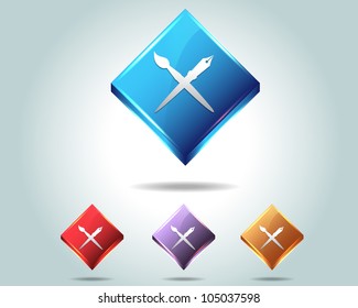Vector Glossy Design Tool Brush Pen Icon/Button and multicolored