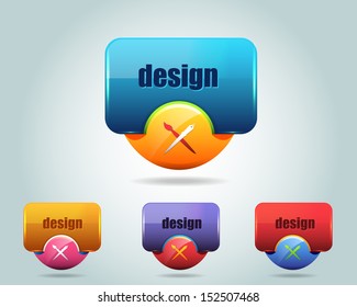 Vector Glossy Design Tools Brush Pen Icon/Button