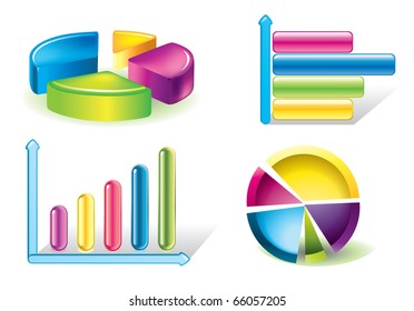 Vector glossy diagram and pie charts