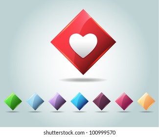 Vector Glossy Diamond Heart Icon/Button and multicolored
