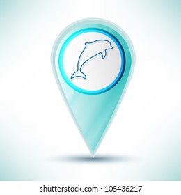 vector glossy dolphin web icon design element on a blue background.