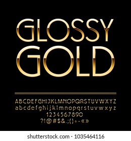 Vector Glossy Elegant Gold Alphabet. Luxury set of glamour Letters, Numbers and Symbols