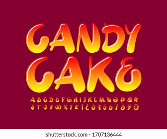 Vector glossy Emblem Candy Cake with sweet Alphabet Letters set. Jelly bright Font for Children