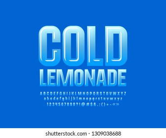 Vector glossy emblem Cold Lemonade with Blue Font. Modern Alphabet Letters, Numbers and Symbols for Children Advertising, Marketing, Promotion.